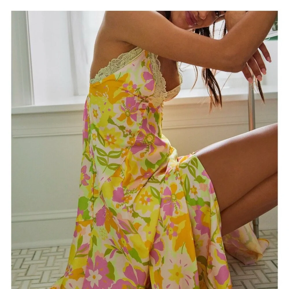 Free People A Bloom Floral Maxi slip in Yellow and Pink - Picture 4 of 10